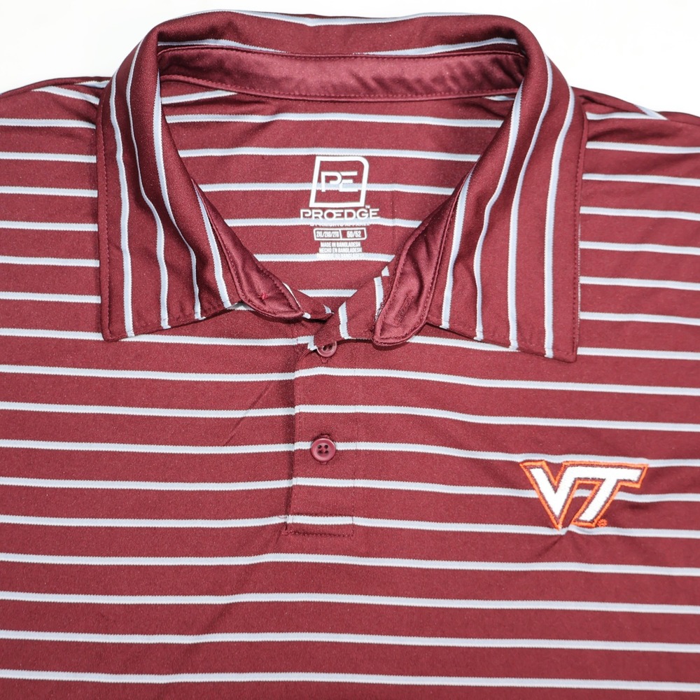 ProEdge Virginia Tech Hokies Mens 2XL Polo Shirt Maroon White Striped VT Logo
